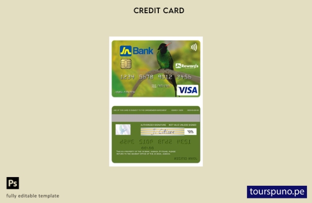 lista para imprimir plantilla de tarjeta de crédito clásica visa Jamaica JN Bank